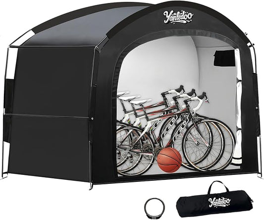XXL Bike Storage Tent, Waterproof Portable Bicycle Shelter with 30% More Top Storage Space for 3-5 Bikes, Easy Setup Outdoor Bicycle Tent, Clips for Camping, Sports Equipment, Outdoor Storage (Black)