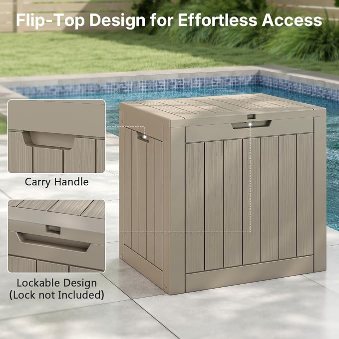 Skepphlay 30 Gallon Deck Box Outdoor Waterproof, Outdoor Storage Box Lockable, Resin Storage Bin for Package Delivery, Garden Tools, Patio Cushions (Beige)