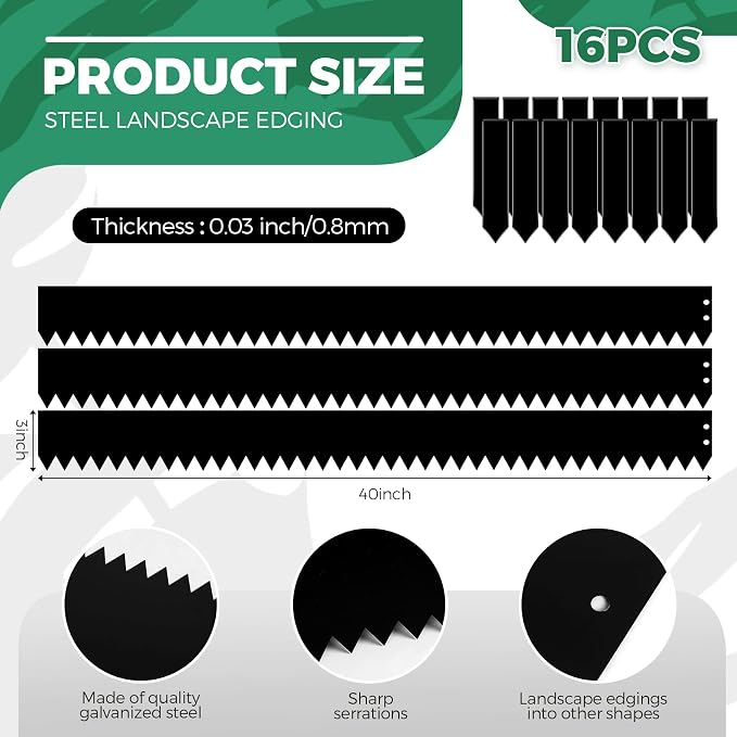 Blulu 16 Pieces Steel Landscape Edging 3 x 40 Inch Metal Garden Landscape Edging Border for Flower Bed Outdoor Garden Yard Fence Pathway Divider(Black)