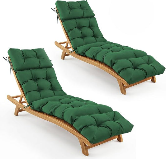 Outdoor Chaise Lounge Cushions 75.1x22.8x4.7 Inch, Waterproof Lounge Chair Cushions for Pool, Patio, Deck, Lawn, Fade Resistant Lounge Cushions for Outdoor Furniture, Forest Green, Set of 2