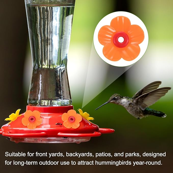 M METERXITY 32-Pack Hummingbird Feeder Replacement Flowers, Plastic Pet Hummingbird Feeding Parts Feeding Ports for Outdoor Hanging Feeders, Bees Guards [Orange]