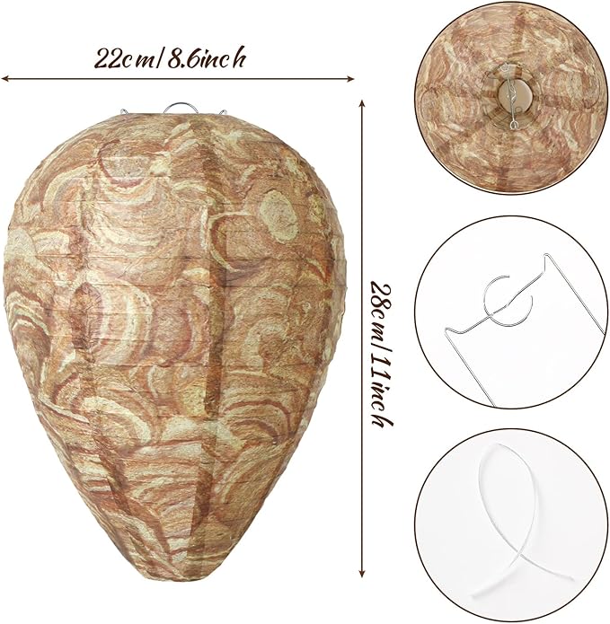 DECYOOL 6 Pack Paper Wasp Nest Decoy Hanging Wasp Nest Stay Away from Wasps Hornets Yellow Jackets(Mixed Color)