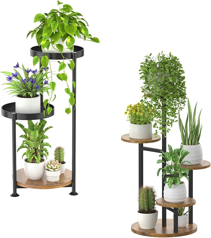 Oppro Plant Stand Indoor Outdoor Set of 2, Tierd Corner Plant Stands Holder, Iron Flower Shelf Display Rack for Window Balcony Garden Patio