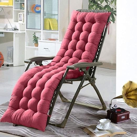 Patio Chaise Lounger Cushion, Indoor/Outdoor Cushions With 6 Ties, Thick Padded Swing Bench Cushion for Rocking Chair Sofa, 61 Inch (Wine Red)