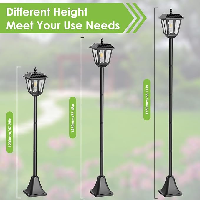 Greluna 68" Solar Lamp Post Lights 2Pack, Outdoor Post Lights Waterproof, Pole Lights Outdoor, Decorative Lamp for Garden, Patio, Lawn, Pathway, Driveway, Front/Back Door, Warm White (2)