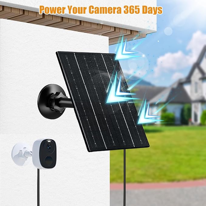 FUTUREZEN 4W Solar Panel for Security Camera, USB-C & Micro USB Solar Charger for 5V Rechargeable Battery Cameras, IP66 Waterproof, 360° Adjustable Bracket, 9.8ft Cable, (1 Pack, Black)
