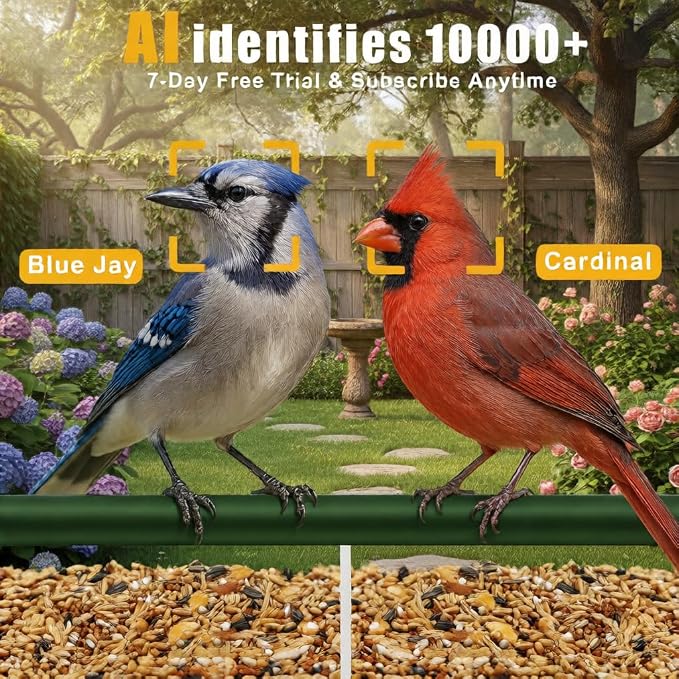 Window Bird Feeder with Camera, Smart Clear Birdfeeder for Outside, 2K HD Live View & AI Bird 10000+, Window Bird House Feeder with 6 Suction Cups