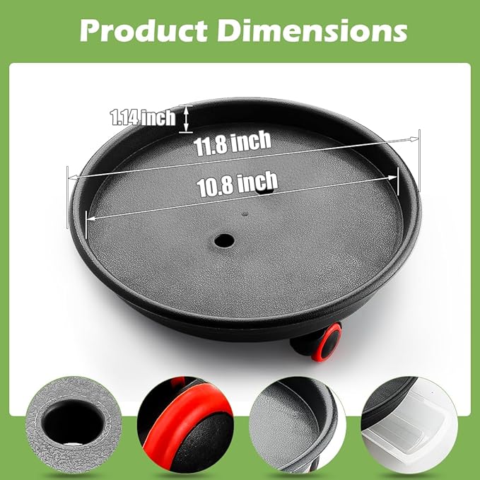 RooTrimmer 3 Pack 16 Inch Large Plant Pots with Rolling Saucers & Drainage Holes,Heavy Duty Plastic Planters for Indoor Outdoor Plants,Large Flower Pots with Wheels for Tall Plants(Black)
