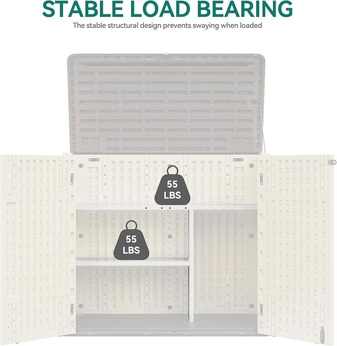 YITAHOME 30 Cuft Metal Storage Shed Shelf, Space-Saving Waterproof Shelf for Horizontal Storage Sheds,Waterproof for Garden, Patio, Garage, Easy Assembly,45.6" L X 13.2" W X 29.2" H, White