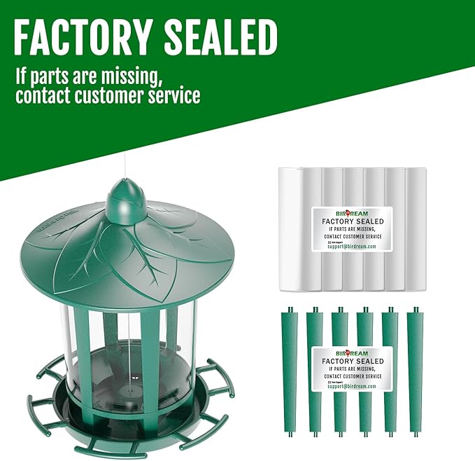 Birdream Bird Feeders for Outdoor Hanging, Assembly Required, 1-Min Easy Setup, Charming Castle Design, Attracting Cardinals Chickadees Goldfinches & Sparrows - Green