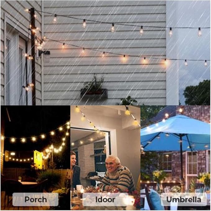 Zuske Outdoor String Lights, 25FT Patio Lights with 13 Shatterproof G40 Globe Bulb(1 Spare), Waterproof Connectable Dimmable LED Hanging String Lights for Outside Backyard Porch Balcony, 2700K