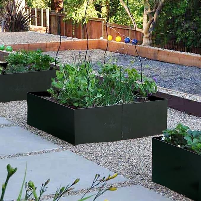 Worth Garden 4-Pack 12" H. Galvanized Steel Landscape Edging w/Black Powder Coating - 40" L x 12" H Strips - Hammer-in 16-Gauge Metal Border w/ 5 Clips & Gloves - Edge for Lawn Yard (13Ft Total)