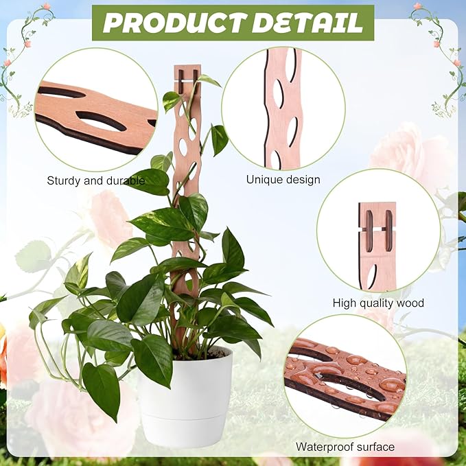 6 Sets Wooden Extendable Plants Trellis Indoor Modular Plant Trellis with Wood Thrive Sign Decor and Extensions for Outdoor Climbing Houseplants Vine Flower Stem (Classical)