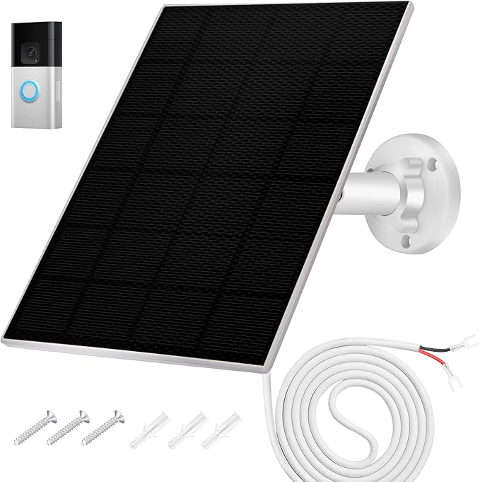 Solar Panel Battery Compatible with Video Doorbell 3 and 4, Battery Video Doorbell Plus, 13ft Charging Cable, 360°Adjustable Wall Mount