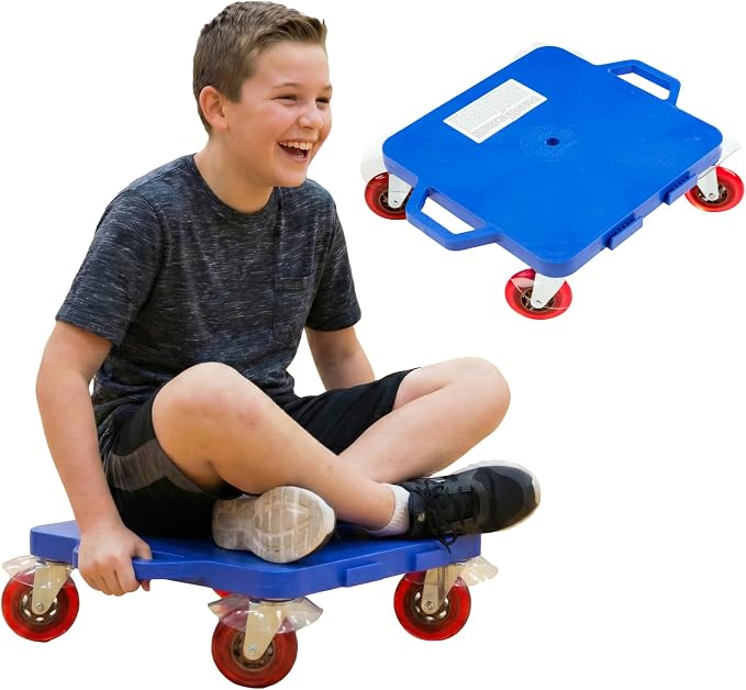 Cosom Scooter Board, 16 Inch Premium Sit & Scoot Board with 4 Inch Non-Marring Performance Wheels, Double Race Bearings, & Safety Handles, Physical Education Class Equipment
