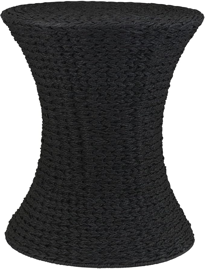 Household Essentials Handwoven Paper Rope Stool with Hourglass Shape, Black