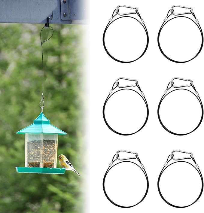 6 Pcs 23in Wire for Bird Feeder Hook Heavy Duty Hanging Steel Cable for Bird Feeders, Patio, Lawn for Garden, Backyard Birding for Wildlife Feeder Accessories