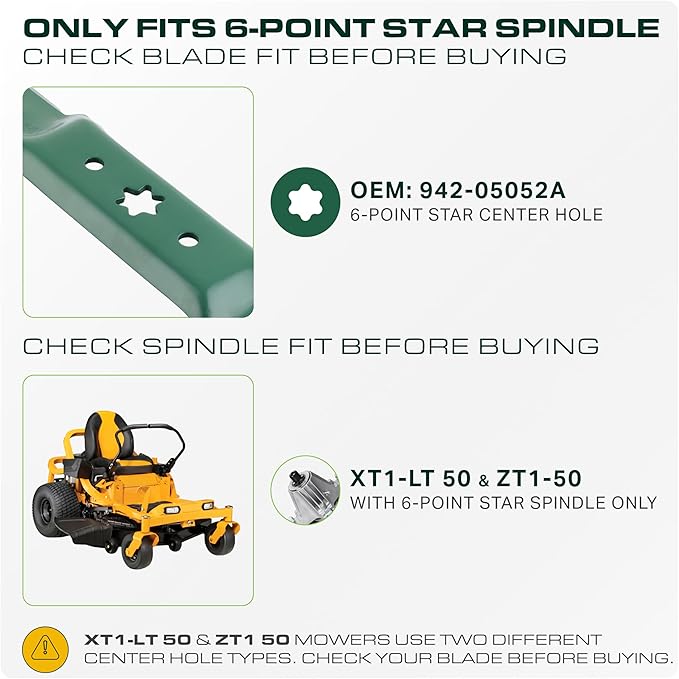 UDC Parts 942-05052A 6 Point Star Mower Blades Replacement for Cub Cadet 50 Inch XT1 LT50 GT50 RZT SX50 Troy Bilt Mustang XP Craftsman Z550 T260 742-05052A Ultima ZT1-50 / Medium Lift Mulching 3 Pack