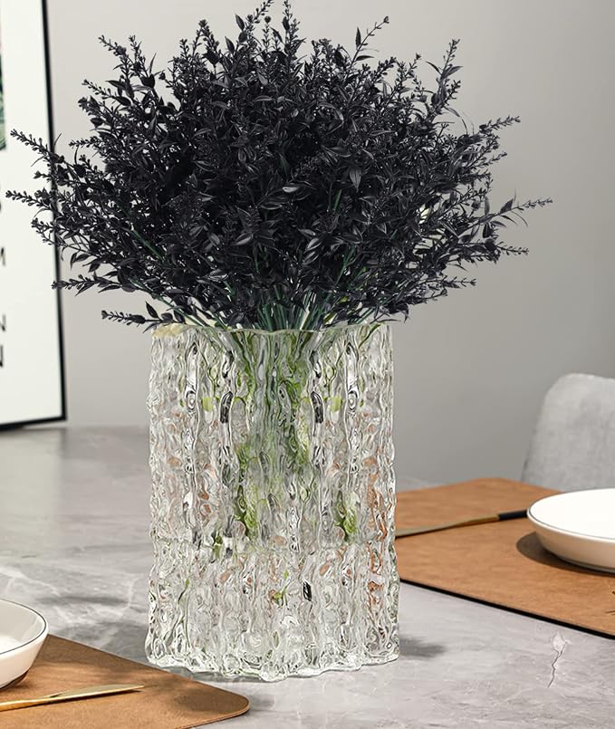 RECUTMS Black Artificial Flowers, Fake Outdoor UV Resistant Plants Faux Plastic Greenery Shrubs Indoor Outside Hanging Planter Home Kitchen Office Wedding, Garden Decor(Black)