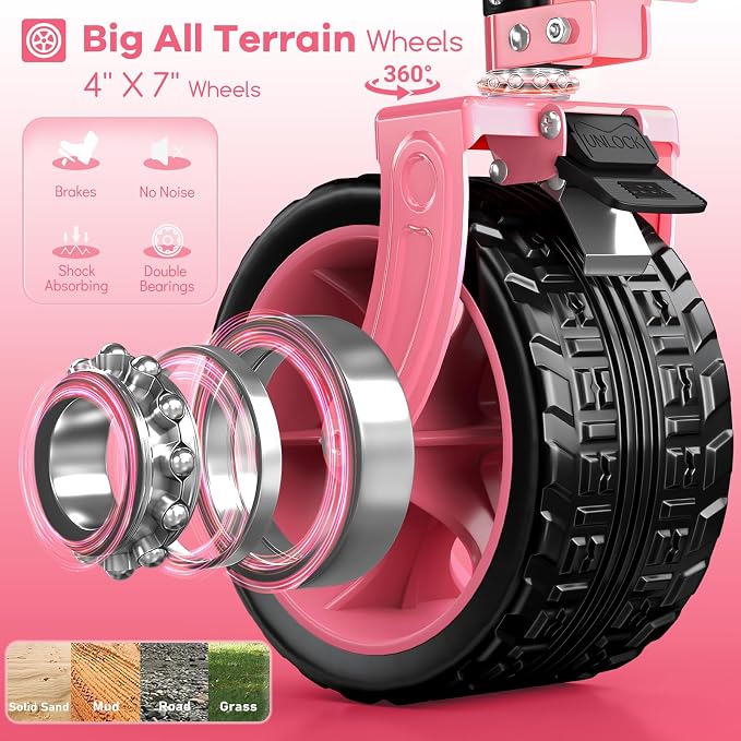 400L Double Decker Wagon Collapsible with 54" L Tailgate, 560lbs Heavy Duty Wagons Carts Foldable, Extra Large Folding Beach Wagon with Big All-Terrain Wheels for Camping, Sports, Groceries, Pink