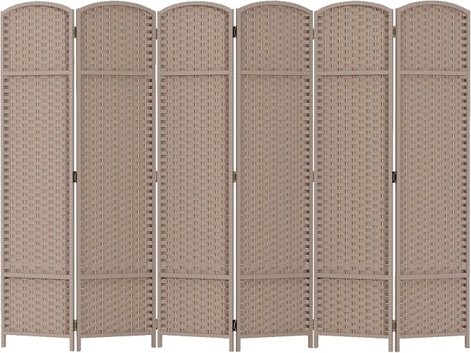 Room Divider 6 Panel Screen 5.6 Ft Tall Partition Room Dividers Beige Privacy Screens Folding Room Separation Free Standing Waterproof Wood Frame Wall Divider