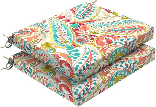 DYTXIII Set of 2 Outdoor Chair Cushions, Water Resistant 18.5"x16"x2" Square Seat Cushion for Patio Dining Chairs, High-Density Replacement Pads for Indoor Outdoor Furniture - Pretty Paisley