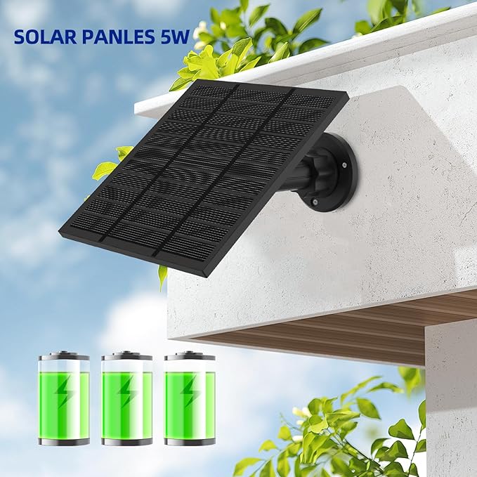Solar Panels for Ring Camera Outdoor (New Generation) 5W 5V Solar Panel Charger with USB-C&Plug for Spotlight Cam Plus&Stick Up Cam Pro.Waterproof IP65 360°Adjustable 2M Cable (Black, 1)