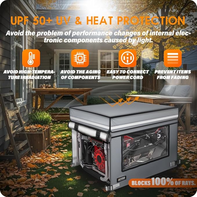 Generator Covers While Running, 32x24x24 inch Generator Cover, 900D+210D Heavy Duty Waterproof, PVC Transparent Visual Operation Window, Top Can Be Opened for Refueling. Gray