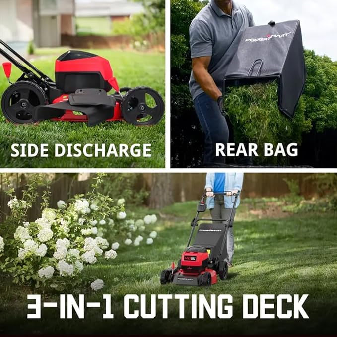 PowerSmart 17in Electric Lawn Mower 40V Cordless Mower with 4.0Ah Battery & Charge, Quiet, Lightweight, Foldable Handles