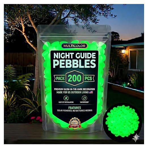 2026 Colorful Glow-in-the-Dark Garden Stones Night Guide Luminous Pebbles Rainbow Glow in the Dark Stepping Rocks Outdoor Landscaping Decor Glowing Stones Fish Tank Aquarium Decorations (200, Green)