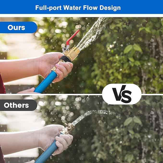 FINEST+ Garden Hose Shut Off Valve, 3/4" GHT Water Hose Shut Turn Off Valve, Heavy Duty Brass Valve Garden Hose Ball Valve With Stainless Steel Long Handle