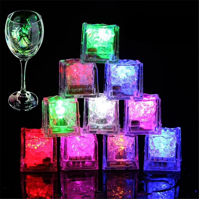 Light Up Ice Cubes, 48 Pack MultiColor Waterproof LED Ice Cubes Flashing Glow in The Dark LED Light up Ice Cubes for Drinks Bar Club Party Wine Wedding Decoration