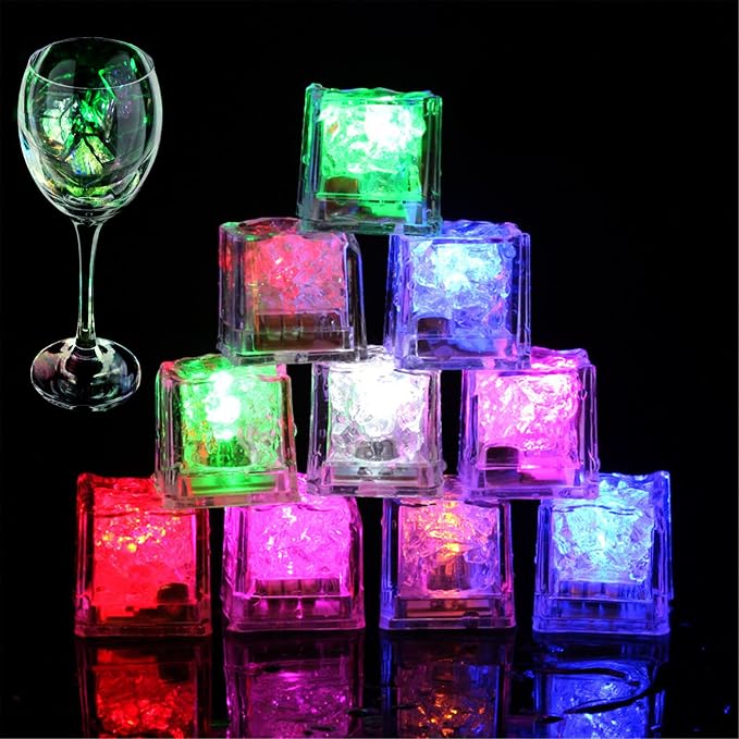 Light Up Ice Cubes, 96 Pack MultiColor Waterproof LED Ice Cubes Flashing Glow in The Dark LED Light up Ice Cubes for Drinks Bar Club Party Wine Wedding Decoration