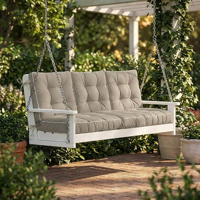 3 Seat 57 Inches Outdoor Porch Swing Cushions,Water-Resistant Tufted Patio Swing Replacement Cushions