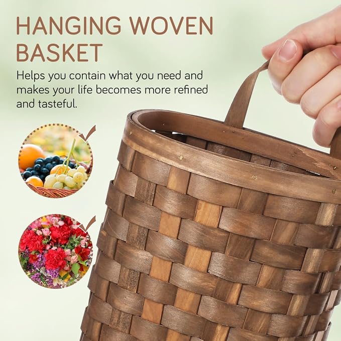 Alipis Hanging Basket Woven Wall Storage Organizer 9.84X6.69X15.94In Rustic Wicker Basket for Kitchen Vegetables Flowers and Home Decor