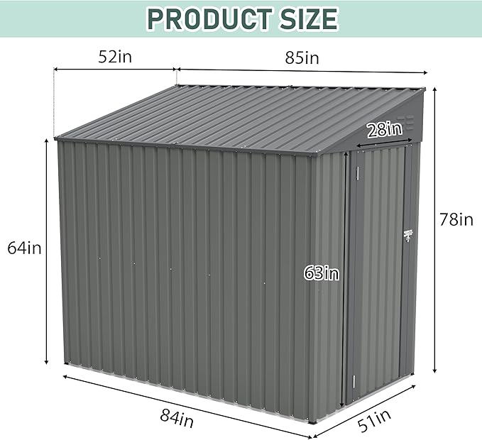 YOPTO 4x7 FT Outdoor Storage Shed,Metal Lean to Storage Shed with Reinforced Beams,All Weather Waterproof Garden Tool House W/Lockable Door & Reversible Installation,for Backyard,Patio,Lawn,Olive Gray