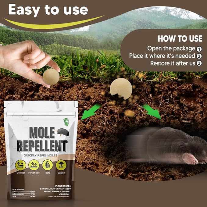 Mole Repellent for Lawns, Groundhog Repellent Outdoor, Armadillo Repellent, Mole Deterrent for Yard, Vole Repellent Outdoor, Gopher Repellent, Safe for Family & Pets, 8 Packs