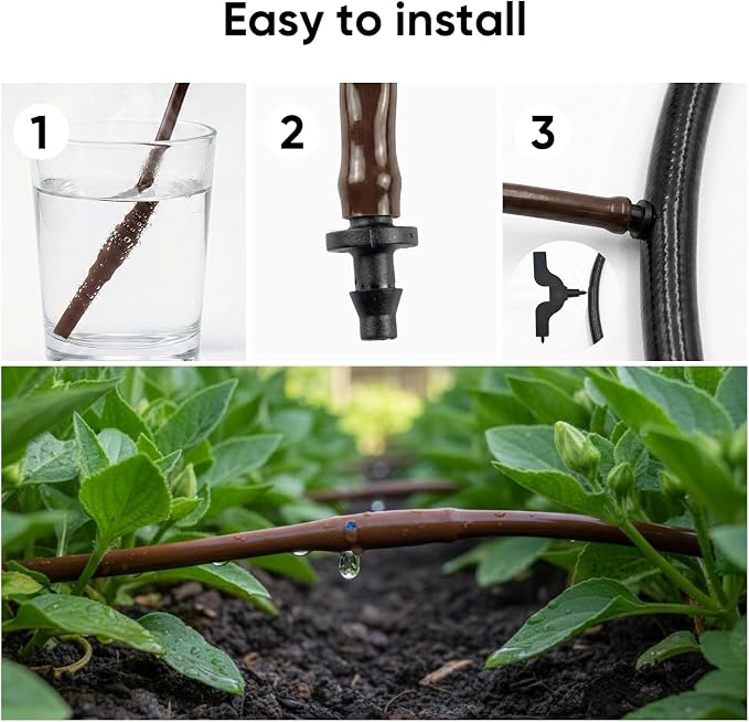 1/4" Drip Irrigation Tubing 100ft with 6" Emitter Spacing for Garden System | Pre-Installed Emitters at Close Intervals Save Setup Time, Even Distribution for Flower Beds, Works with Most Drip Systems