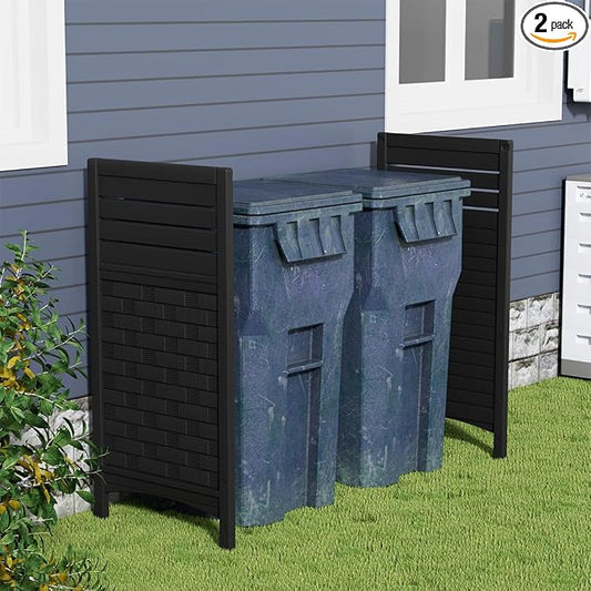 KINYING Air Conditioner Fence Privacy Screen, 2 Panels Pool Equipment Trash Can Enclosure Screen for Outdoor,Resin Fence Panels Kit,45" (H) x 22" (W) Per Panel, Black