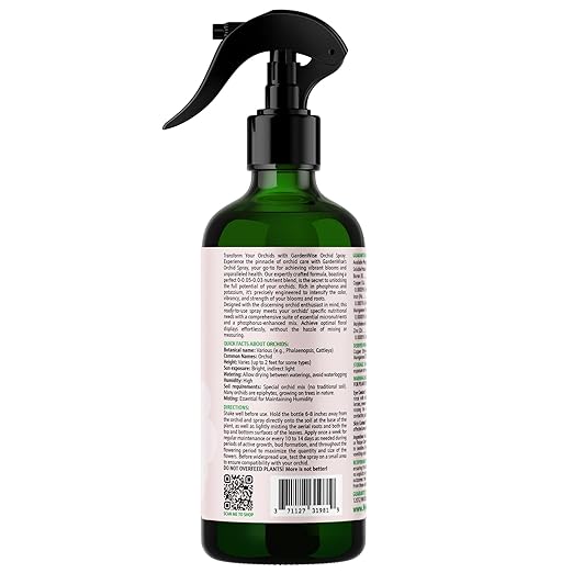 GardenWise Orchid Food Bloom Booster Fertilizer - Bloom Orchids Fertilizer – Phosphorus and Potassium Formula 0-0.05-0.03 - Ready-to-Use Spray with Chelated Micronutrients (8 OZ)
