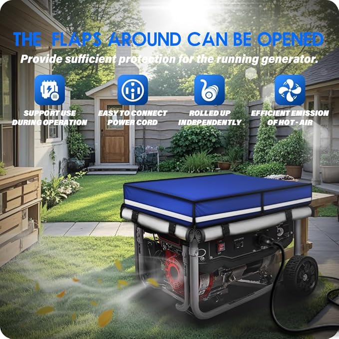 2025 Upgrade 900D+210D Heavy Duty Thicken Fabric. GUYISS Generator Covers While Running. 360° All-round Double-layer Protection. 38’’L×28’’W×27’’H. The Top can be Opened for Adding fuel. Blue.