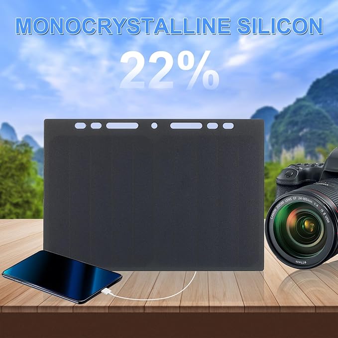 Lixada Solar Panel Charger USB Port Portable High Power Paper Shaped Monocrystalline Silicon 10W Solar Panel Charger for Cell Phone Camping Riding Climbing Travel Outdoor Activity