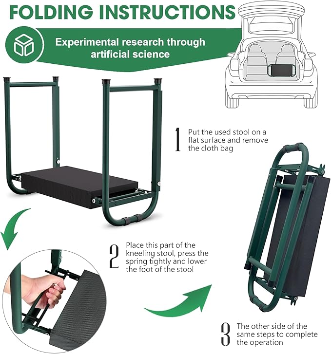 Heavy Duty Garden Kneeler & Seat with Support Legs, 400lbs Capacity Foldable Gardening Stool, Extra Thick Pad & Large Tool Organizer Bag, Ergonomic for Seniors - Dark Green