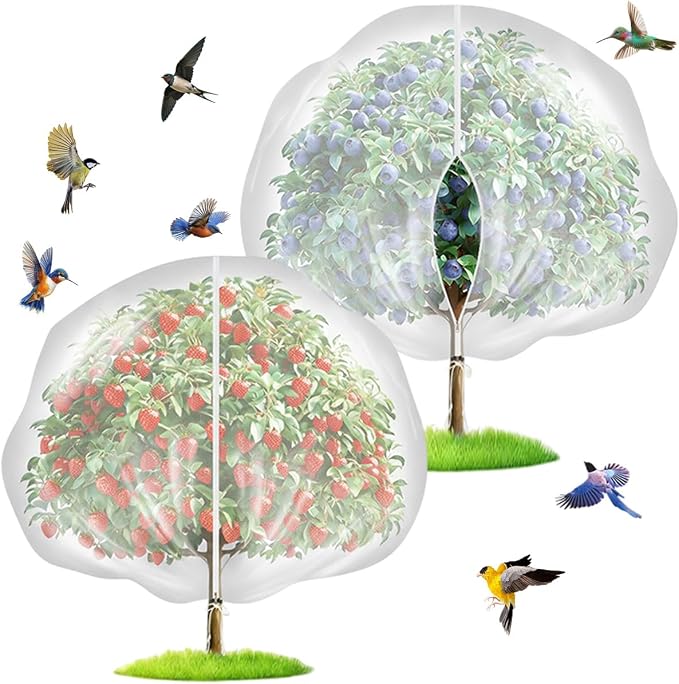 2 Pack 12x12FT Extra Large Fruit Tree Netting with Double Zipper & Double Drawstring, Heavy Duty Bird Netting for Fruit Trees, Reusable Tree Net to Protect Large Trees from Birds, Squirrels, Deer