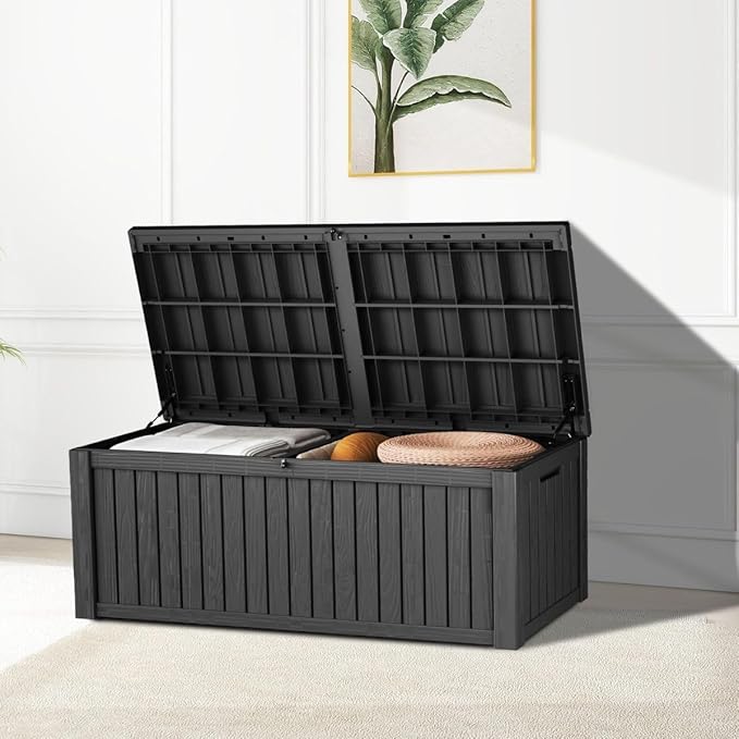 Outdoor Storage Box 185GAL Waterproof Resin Deck Box,Pool Accessories Supplies，UV-Resistant Lockable Package Delivery Bin for Garden Tools,Large Patio Outside Cushions,Chest,Furniture,Black