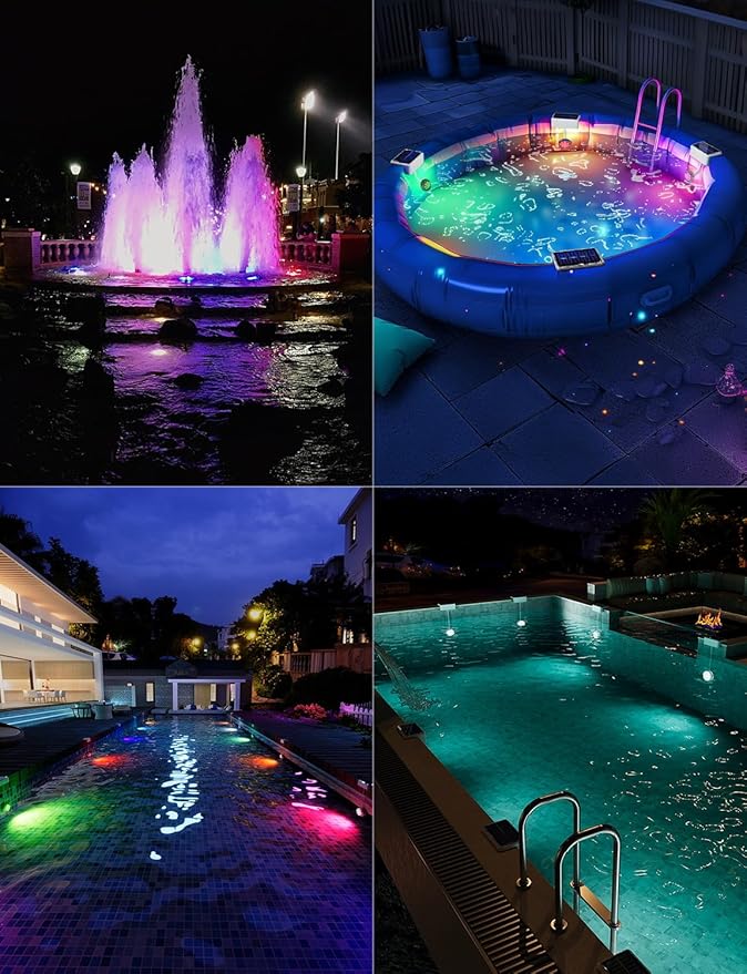 Solar Pool Lights, Solar Powered Submersible LED Lights with Remote IP68 Waterproof Swimming Pool Lighting, 16 Colors Underwater Pool Light for Above Ground Inground Pool, Pond (White,2 Pack)