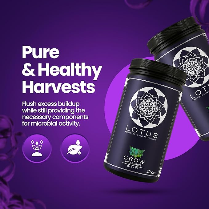 Lotus Nutrients Grow Pro Series, Water Soluble Plant Nutrient Powder, 14+ Ingredients with Chelated Micronutrients and Amino Acids, for Coco Coir, Hydroponics, Soil, Indoor and Outdoor Grows, 32oz