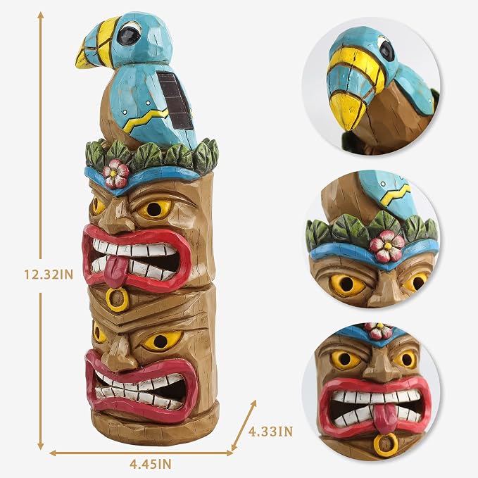 Tiki Totem Pole Solar Powered Garden Statue Decor- Tiki Decorations for Tiki Bar Outdoor Patio Balcony Lawn Yard Backyard