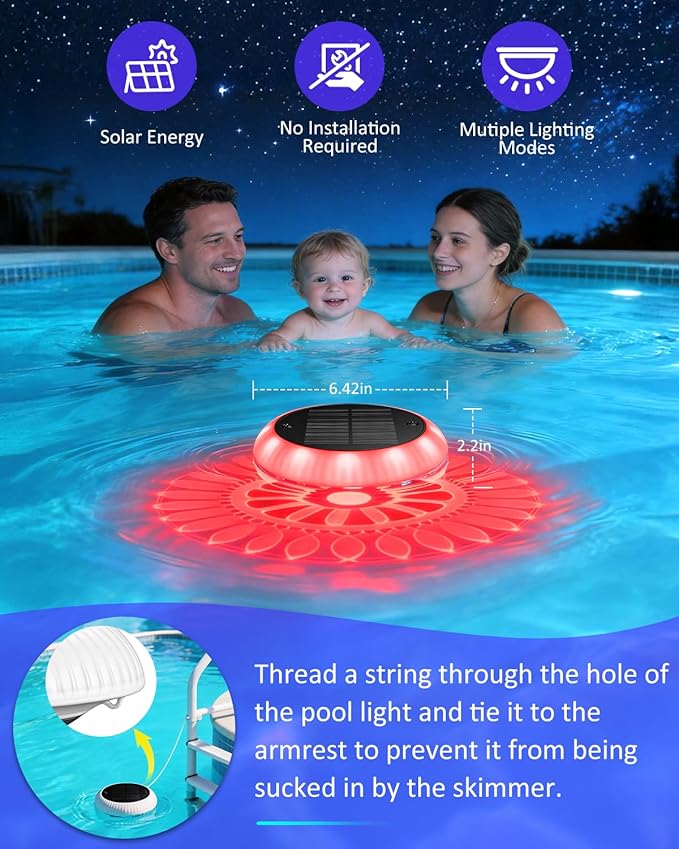 Yogaret Floating Pool Lights Solar-Powered - 4pack 6.42 Inches RGB Upper& Lower Color Changing Solar Pool Lights, IP68 Waterproof Swimming Pools Light for Party Decor, Pond, Garden