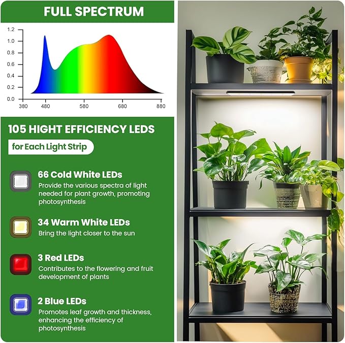 Wolezek Grow Light Strips for Indoor Plants, 630 LEDs Full Spectrum Plant Light for Indoor Growing with 6/12/16H Auto Timer, Grow Lamp Bar for Seedling Succulent, 13.8 Inches, 6 Pack